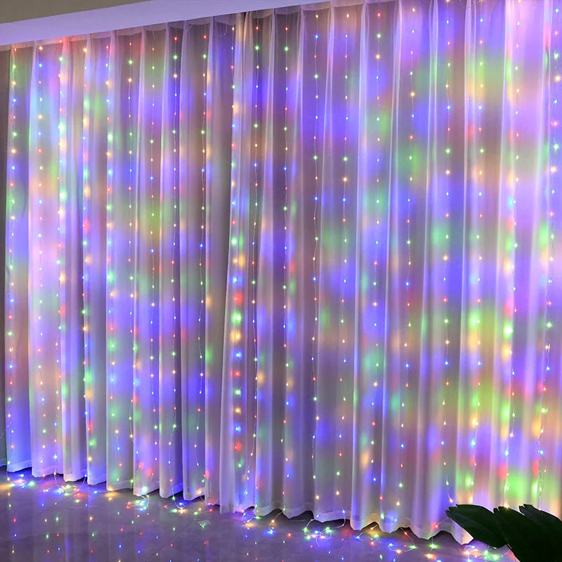 Weihnachtsbeleuchtung, LED-Feen-Lichterkette, Vorhang, Lichter, 8-Modus, Fernbedienung, USB, Girlande, Weihnachtsdekoration für Zuhause, Urlaub, Neujahr, Lampe