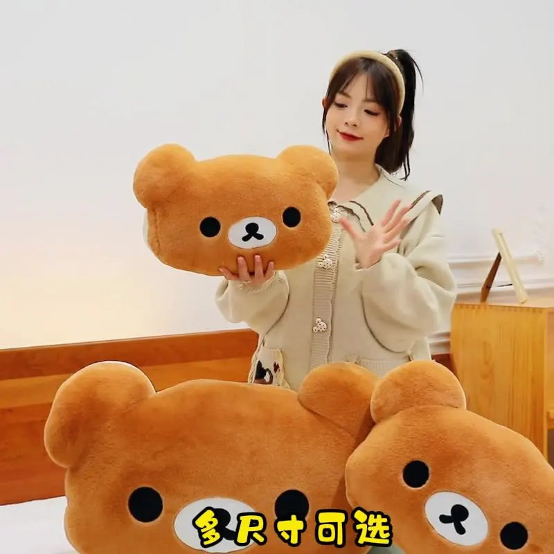 Niedliches Rilakkuma-Plüschkissen mit großem Kopf, große Größe, weiches Stofftierkissen, Schlafzimmer-Sofa-Dekoration, Unisex-Geburtstagsgeschenk für Erwachsene