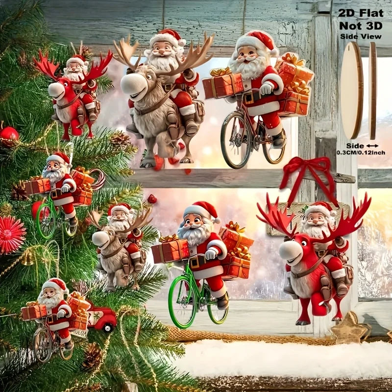 12-teiliges Weihnachtsmann-Holzanhänger-Set – Perfekt für Weihnachtsbäume und festliche Heimdekorationen, 2D flache Weihnachtsmann-Geschenklieferanten-Figuren