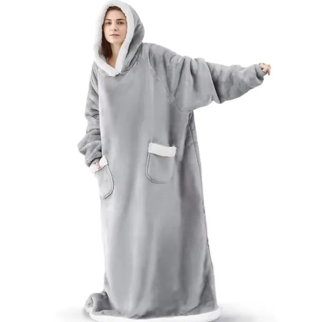 Extra lange tragbare Decken, Winter-Flanell-Kappendecke mit vollen Ärmeln, für Männer und Frauen, gemütliche, weiche Überwurf-TV-Decke für Erwachsene