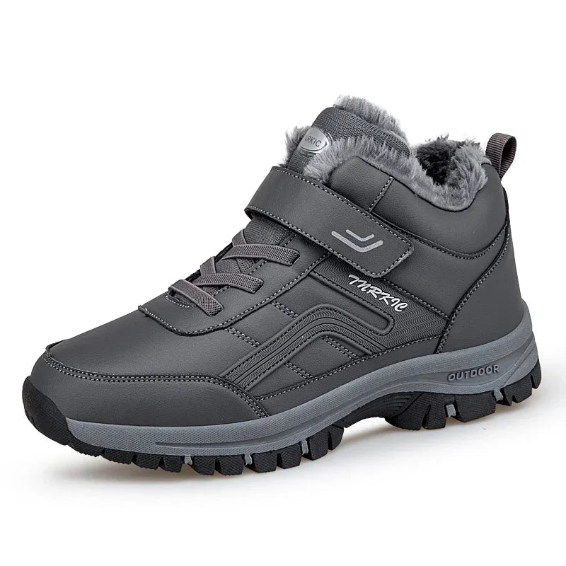 Winterstiefel für Herren, neue wasserdichte PU-Leder-warme Schnee-Stiefeletten für den Außenbereich, warmer Plüsch, rutschfeste Arbeits-High-Top-Freizeitschuhe