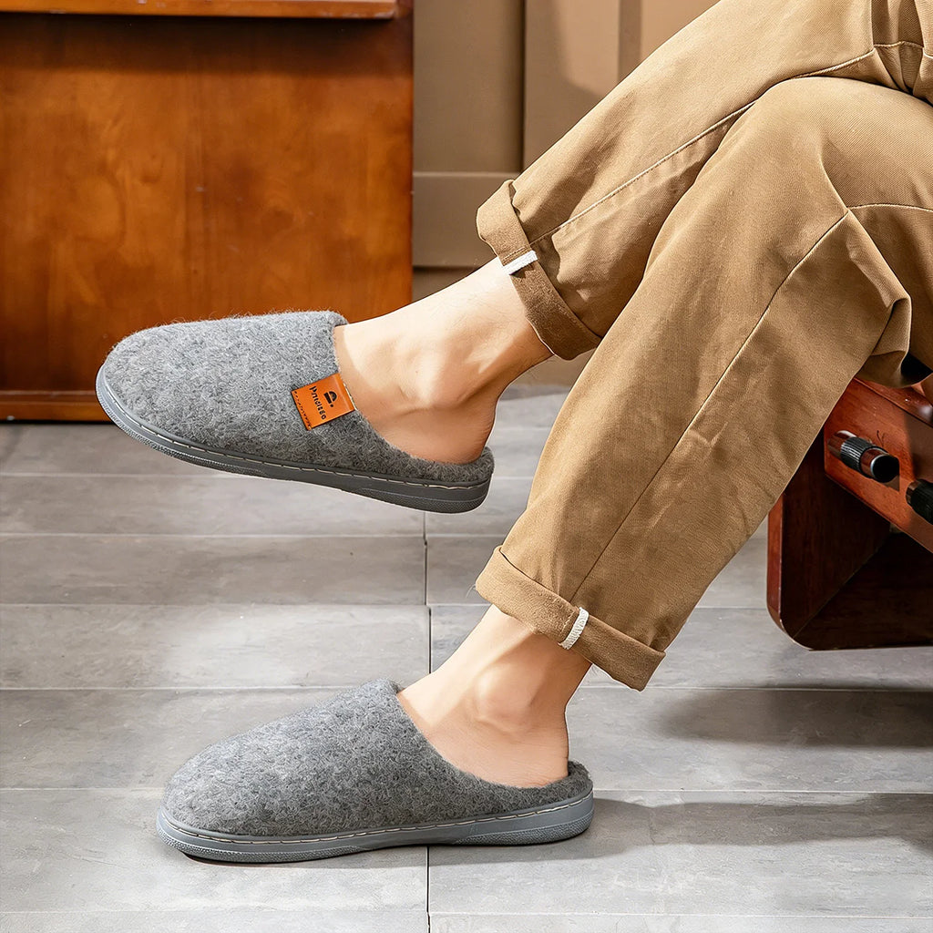 Winter Herren Filz Plattform Hausschuhe Ultra Warm Kissen Gemütliches Leben Rutschfestes TPR Outdoor Indoor Haus