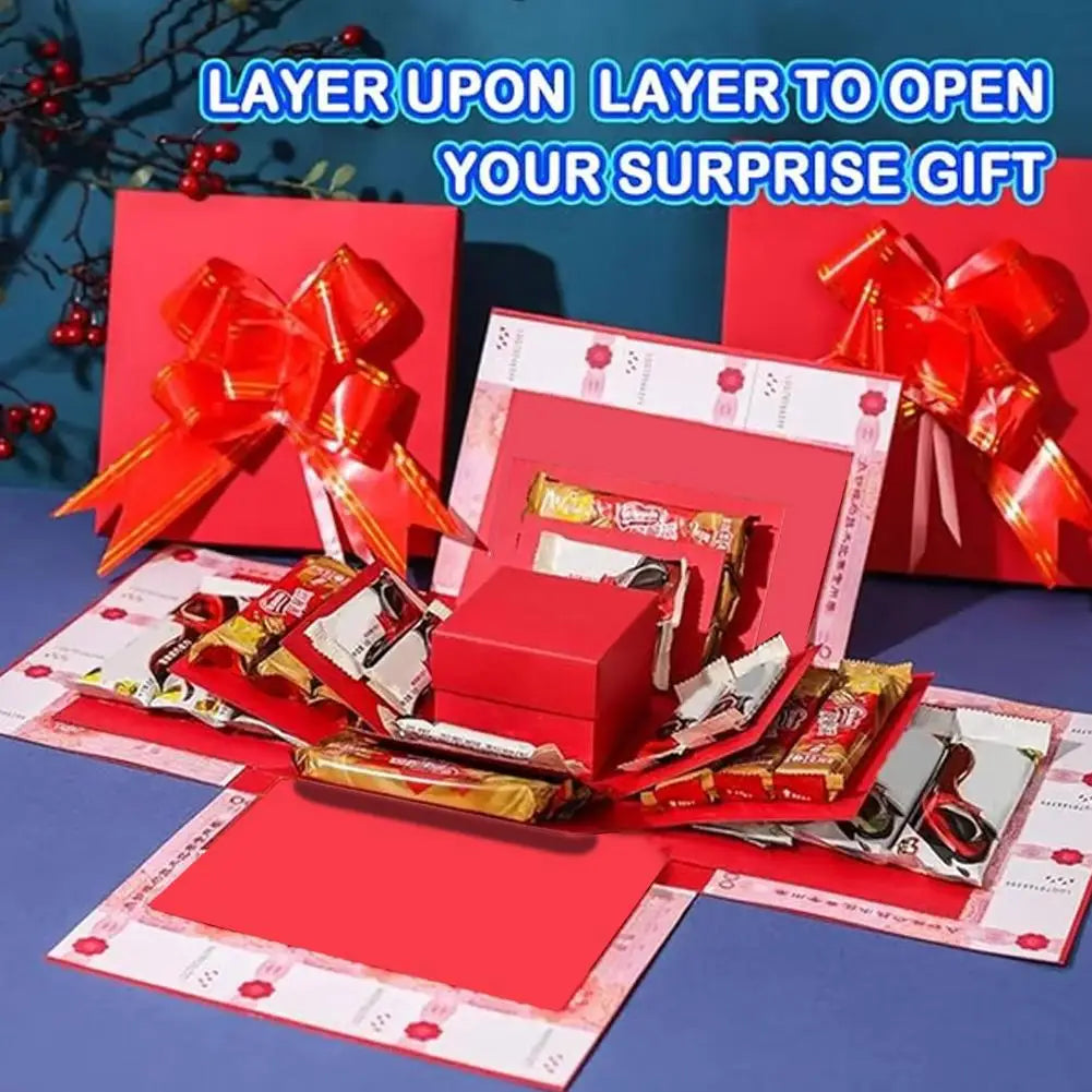 Mehrschichtige Überraschungs-Geschenkbox mit Band, explosive Geburtstags-/Weihnachtsgeschenkbox für Süßigkeiten, Schmuck, DIY-Geschenkpräsentation
