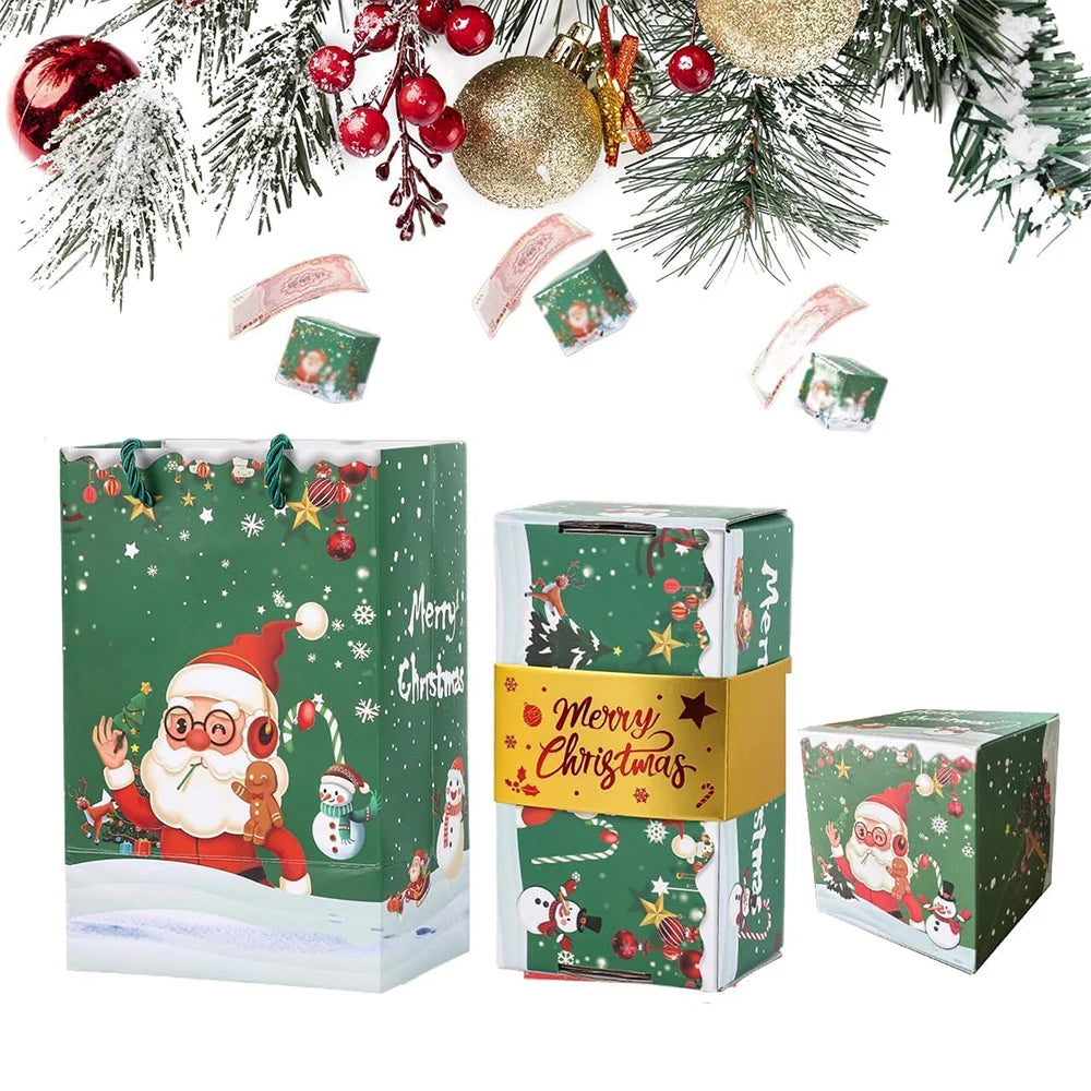 Weihnachts-Überraschungs-Geschenkbox mit Geldfunktion, Rot/Grün, Faltbare Pop-up-Papierboxen für Weihnachten, DIY-Geldgeschenk, Partydekoration