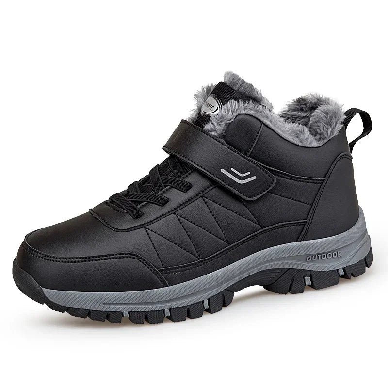 Winterstiefel für Herren, neue wasserdichte PU-Leder-warme Schnee-Stiefeletten für den Außenbereich, warmer Plüsch, rutschfeste Arbeits-High-Top-Freizeitschuhe