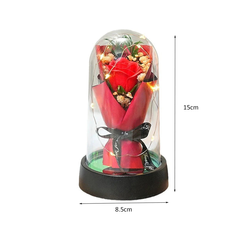 Ewiger Rosen-LED-Glaskuppel-Blumenstrauß, romantisch beleuchtete Verzierung, perfektes Valentinstag, Weihnachten, Heimdekoration, romantisches Geschenk