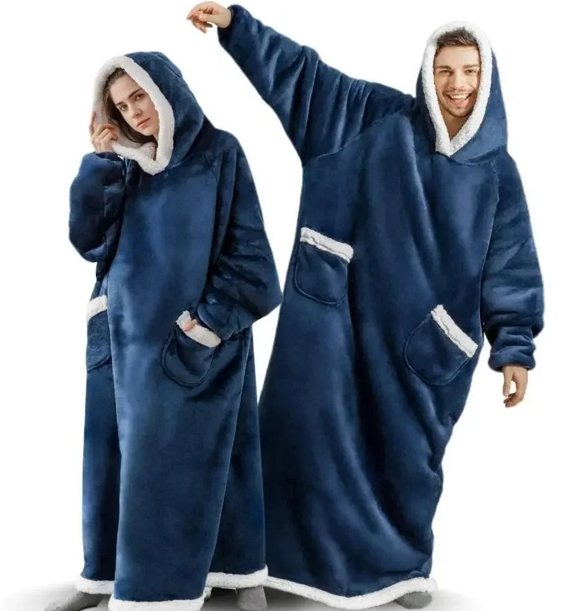 Extra lange tragbare Decken, Winter-Flanell-Kappendecke mit vollen Ärmeln, für Männer und Frauen, gemütliche, weiche Überwurf-TV-Decke für Erwachsene