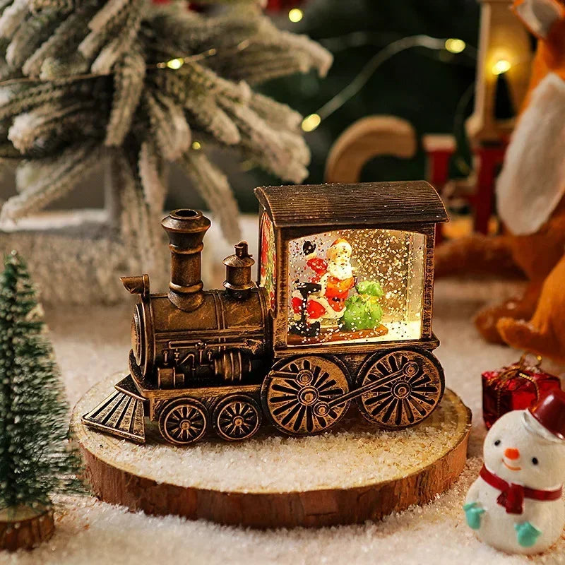 Bezaubernde Heiligabend-Spieluhr, Geschenk, wassergefüllte Weihnachtszug-Ornamente mit LED-Leuchten, Weihnachtsdekoration, Kristallkugel