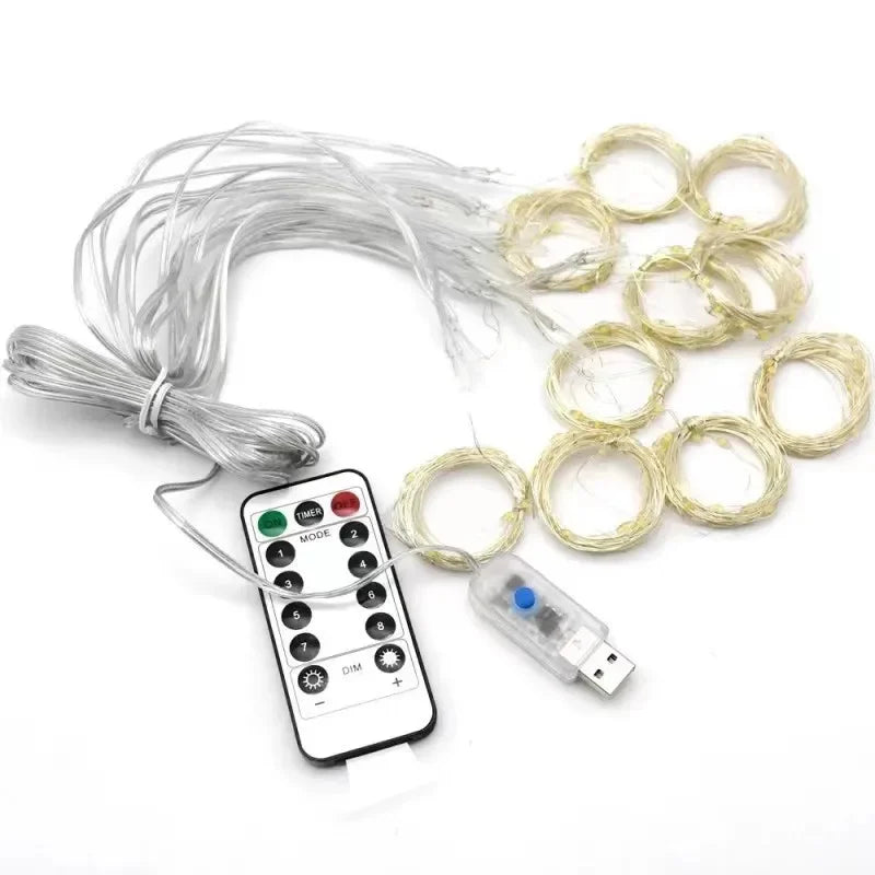 Weihnachtsbeleuchtung, LED-Feen-Lichterkette, Vorhang, Lichter, 8-Modus, Fernbedienung, USB, Girlande, Weihnachtsdekoration für Zuhause, Urlaub, Neujahr, Lampe