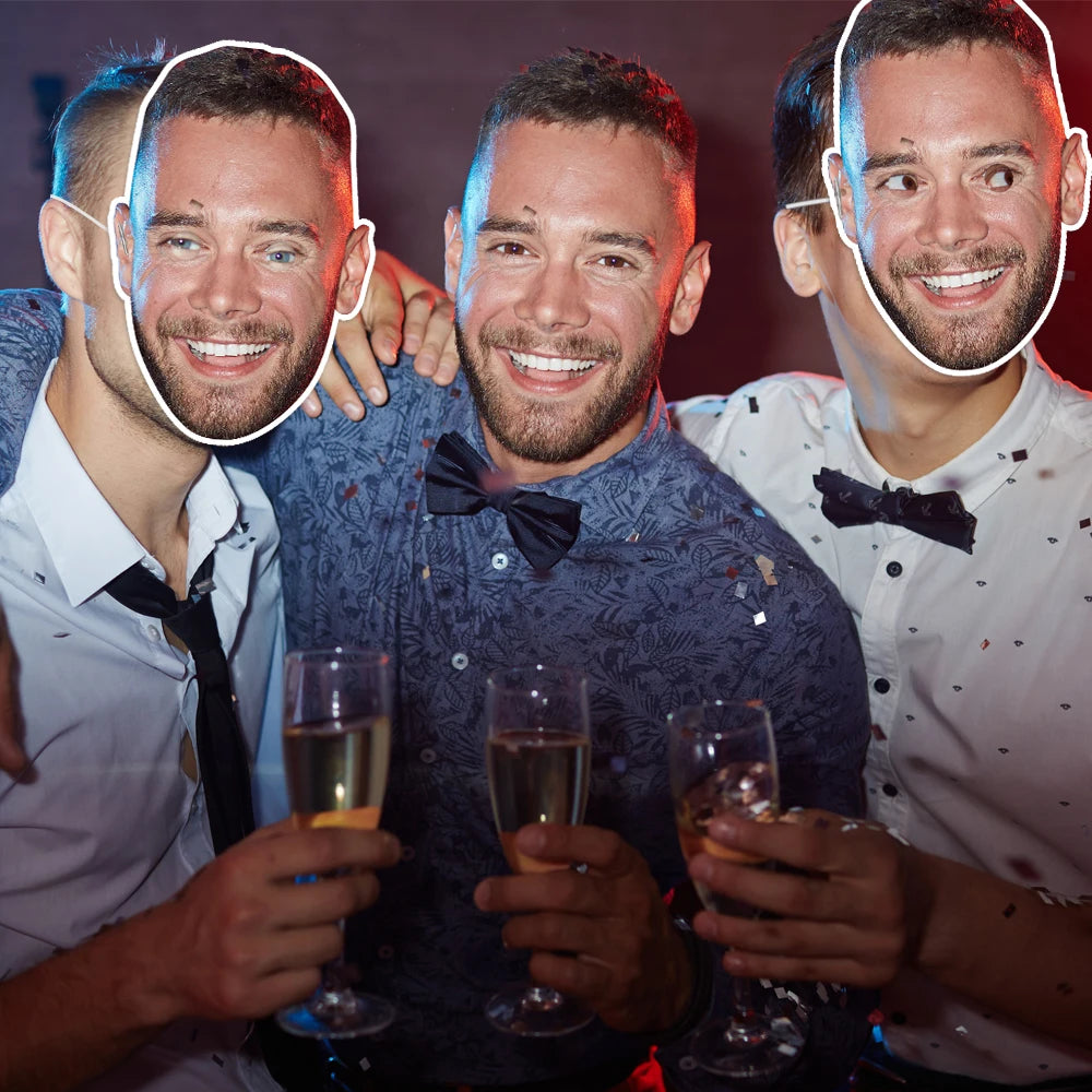 Benutzerdefinierte Gesichtsmaske, personalisierte Foto-Gesichtsmasken, Selfie-Fotoautomaten-Requisiten für Geburtstag, Hochzeit, Junggesellenabschied