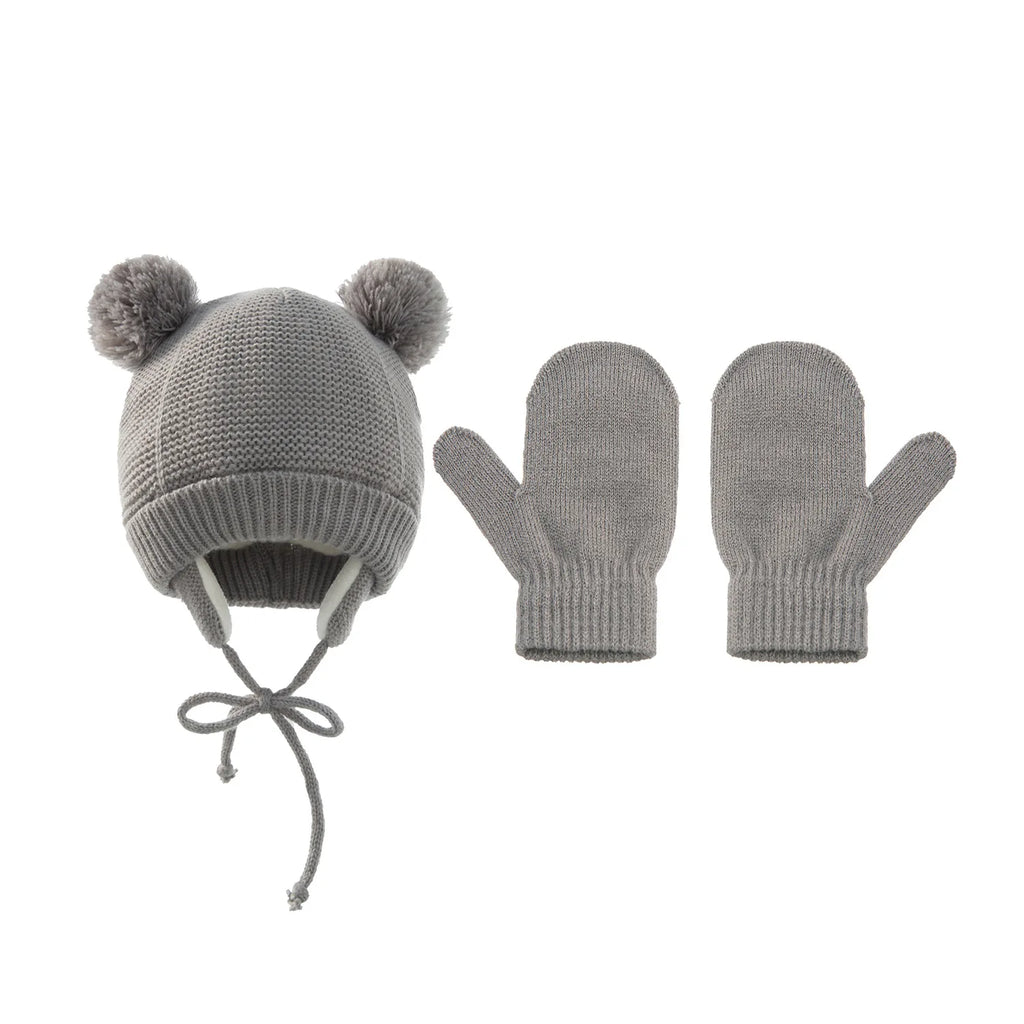 Winter-Babymütze für 0–12 Monate, Jungen und Mädchen, Zubehör, Strickmütze, Kindermütze, Fleece, warme Handschuhe, dicke Winterohr-Kindermütze, Babymütze