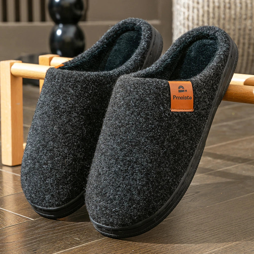 Winter Herren Filz Plattform Hausschuhe Ultra Warm Kissen Gemütliches Leben Rutschfestes TPR Outdoor Indoor Haus