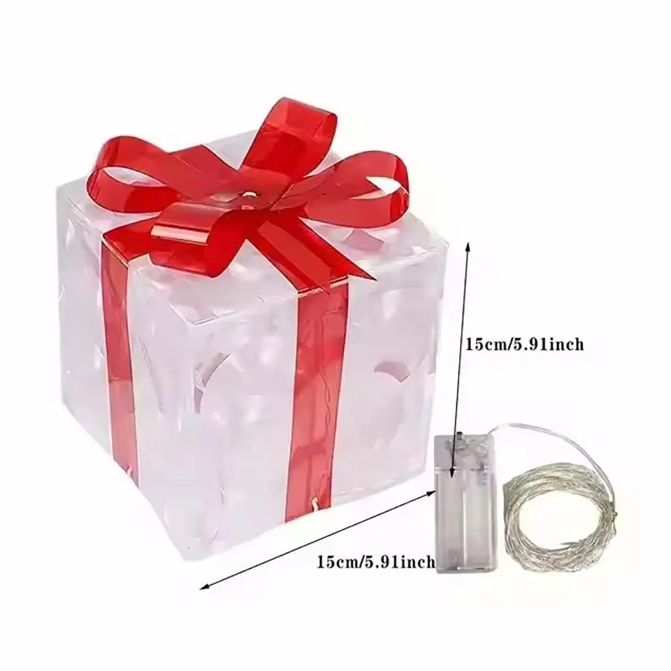 2026 Weihnachts-Leuchtgeschenkbox-Dekoration mit Schleife, Beleuchtungsbox für Außenbereich, Weihnachts- und Neujahrsdekoration für Haus und Garten