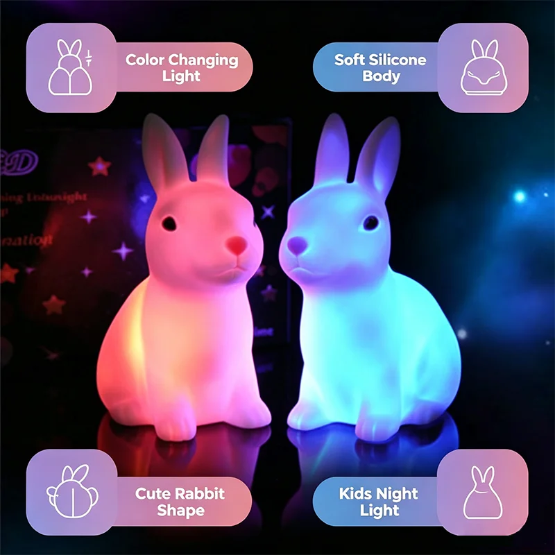 Bunte Kaninchen Nachtlichter für Kinder Baby Geschenke Cartoon Niedliche Tier Hase Lampe Weihnachtsdekoration Kinder Geburtstagsgeschenk