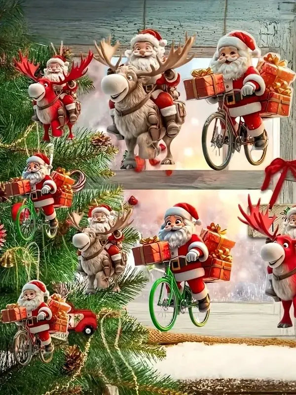 12-teiliges Weihnachtsmann-Holzanhänger-Set – Perfekt für Weihnachtsbäume und festliche Heimdekorationen, 2D flache Weihnachtsmann-Geschenklieferanten-Figuren