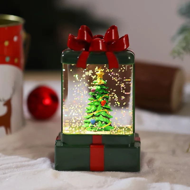 Weihnachtsdekorationen, leuchtende Kristalllichter, Ornamente, neue Weihnachtsmann-Nachtlichter, Weihnachtsgeschenkpakete, kleine Windlichter