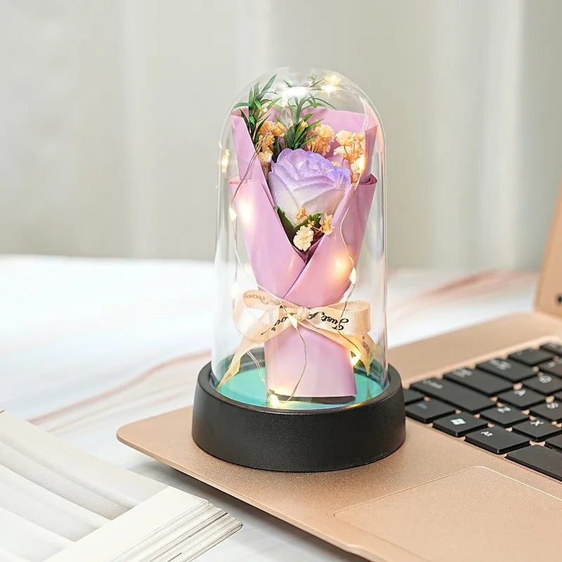Ewiger Rosen-LED-Glaskuppel-Blumenstrauß, romantisch beleuchtete Verzierung, perfektes Valentinstag, Weihnachten, Heimdekoration, romantisches Geschenk
