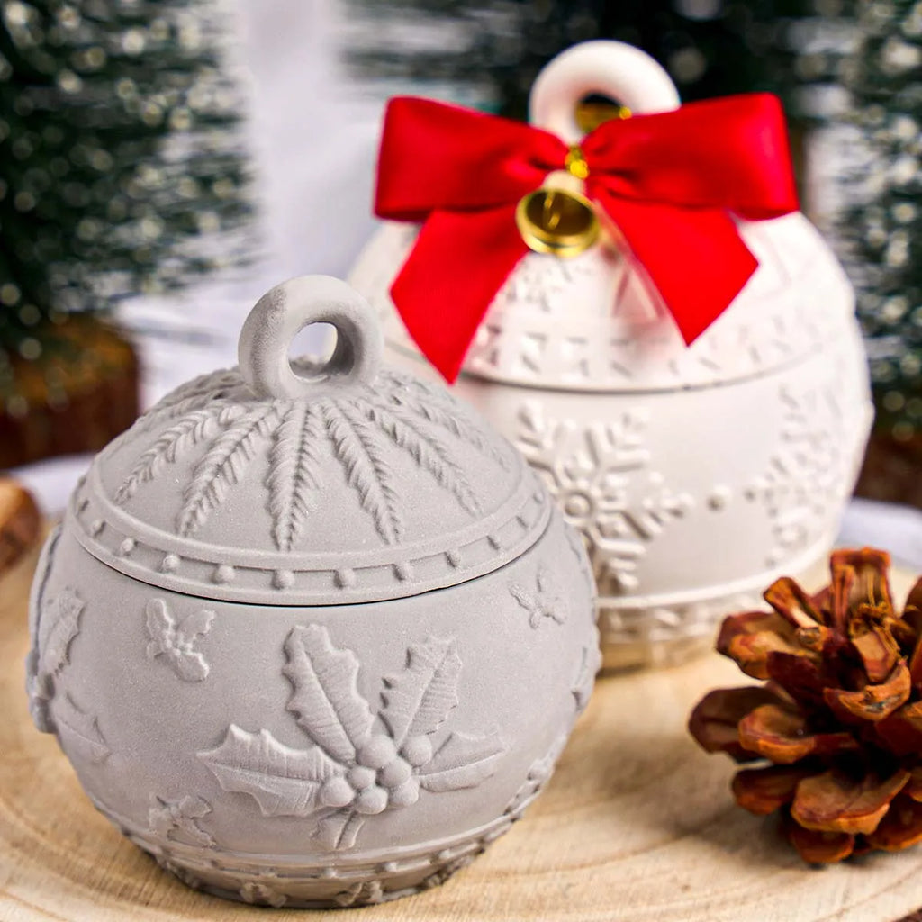 Weihnachten Relief Schnee Beere Kerze Glas Silikon Form DIY Runde Kugel Lagerung Box Formen Gips Harz Herstellung Kit Weihnachten Handwerk Deco