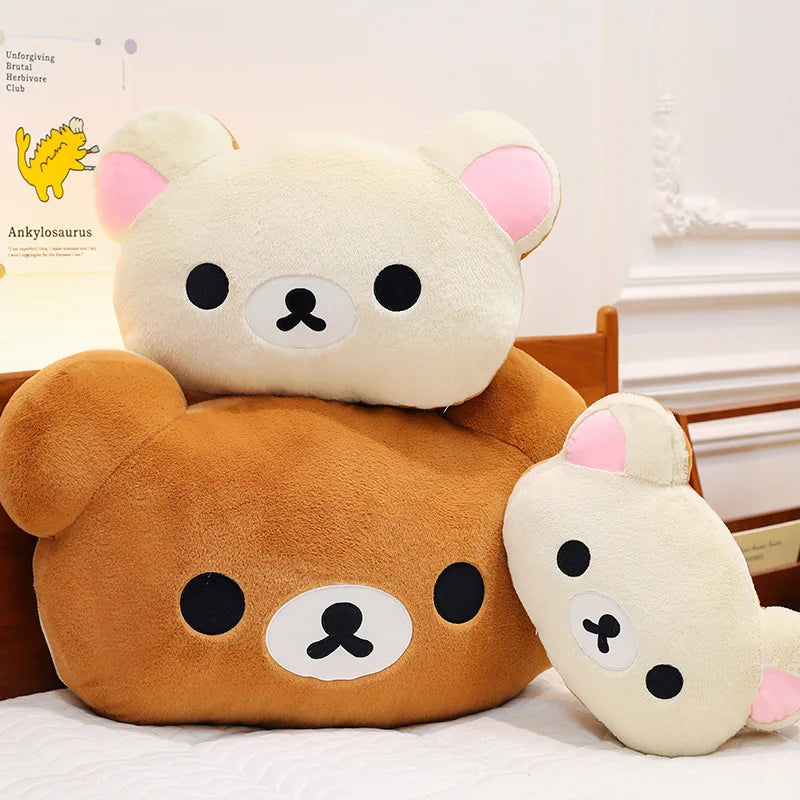 Niedliches Rilakkuma-Plüschkissen mit großem Kopf, große Größe, weiches Stofftierkissen, Schlafzimmer-Sofa-Dekoration, Unisex-Geburtstagsgeschenk für Erwachsene