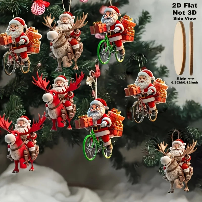 12-teiliges Weihnachtsmann-Holzanhänger-Set – Perfekt für Weihnachtsbäume und festliche Heimdekorationen, 2D flache Weihnachtsmann-Geschenklieferanten-Figuren