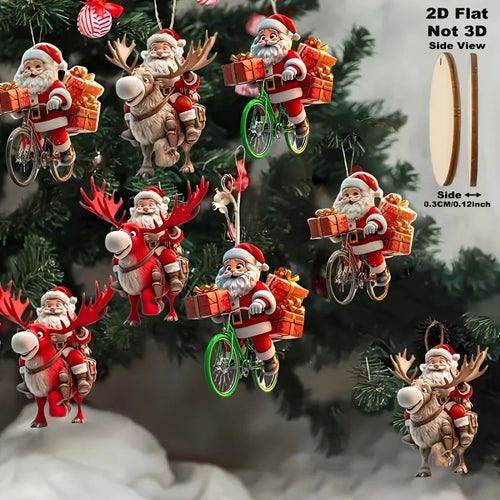 12-teiliges Weihnachtsmann-Holzanhänger-Set – Perfekt für Weihnachtsbäume und festliche Heimdekorationen, 2D flache Weihnachtsmann-Geschenklieferanten-Figuren