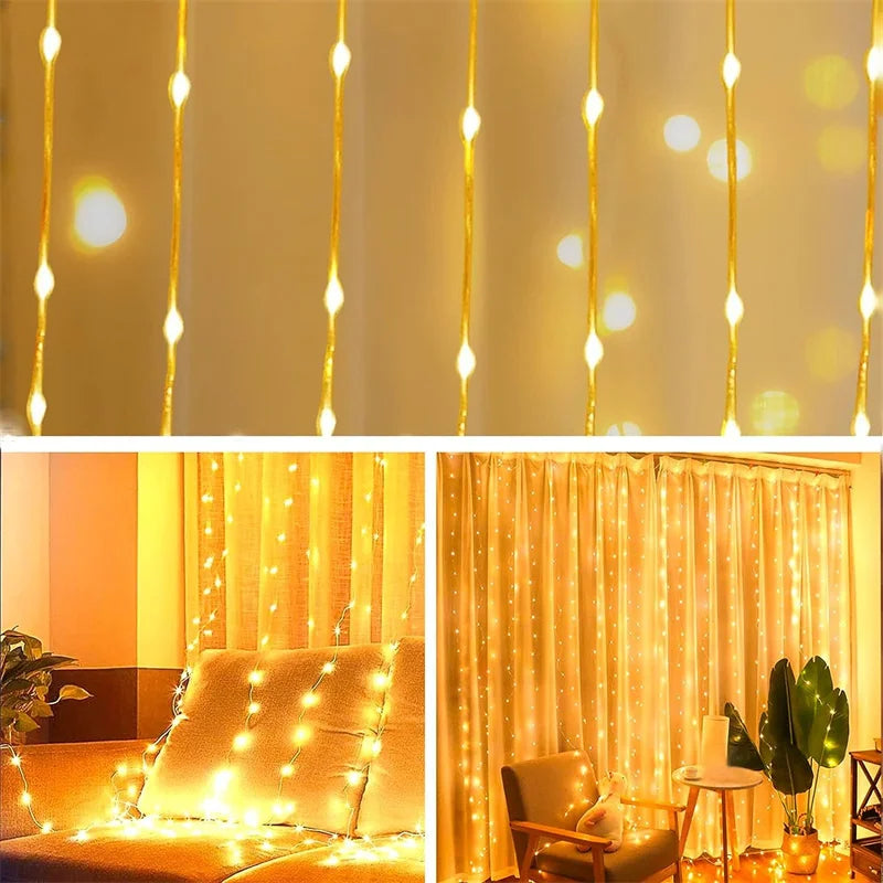 Weihnachtsbeleuchtung, LED-Feen-Lichterkette, Vorhang, Lichter, 8-Modus, Fernbedienung, USB, Girlande, Weihnachtsdekoration für Zuhause, Urlaub, Neujahr, Lampe