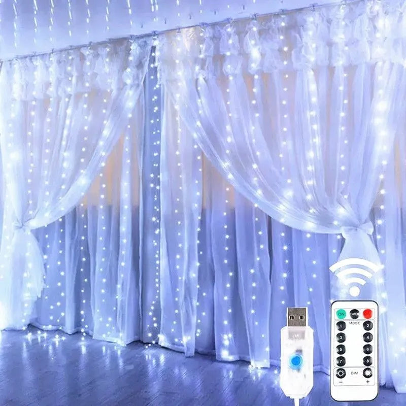 Weihnachtsbeleuchtung, LED-Feen-Lichterkette, Vorhang, Lichter, 8-Modus, Fernbedienung, USB, Girlande, Weihnachtsdekoration für Zuhause, Urlaub, Neujahr, Lampe