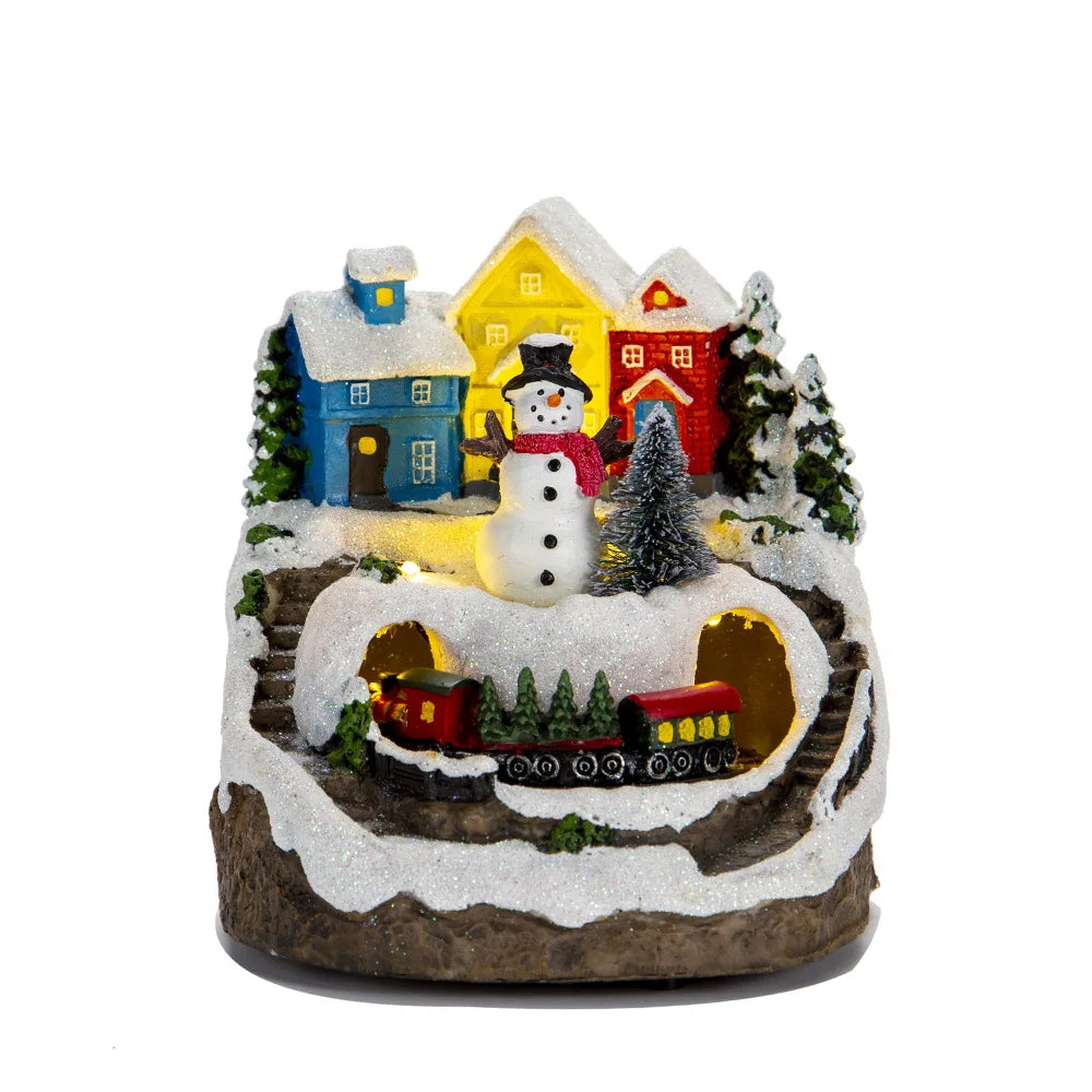 Weihnachten Schneehäuse Glow Craft Schneemann Garten Ornament mit Musik Home Decora Land Harz Ornament Roman Weihnachten Kind Geschenk