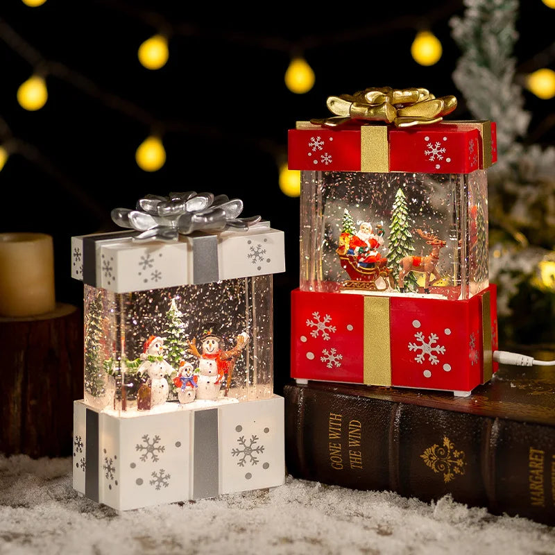 Weihnachten Musik Geschenk Box Home Dekoration Popcorn Szene Dorf Rotierenden Santa Statue Weihnachten Desktop Decor Weihnachten Kind Kind Geschenk