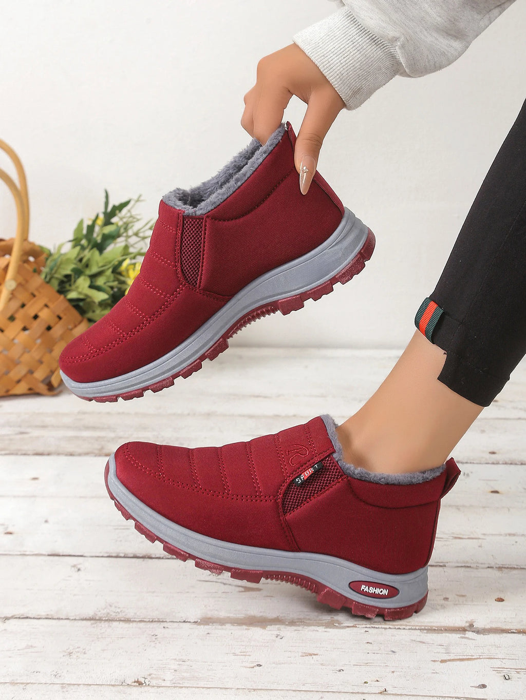 Damenschuhe, Winter-Baumwollschuhe mit Fleece und verdicktem Mittelhohem Schaft, Warme und Lässige Schneestiefel