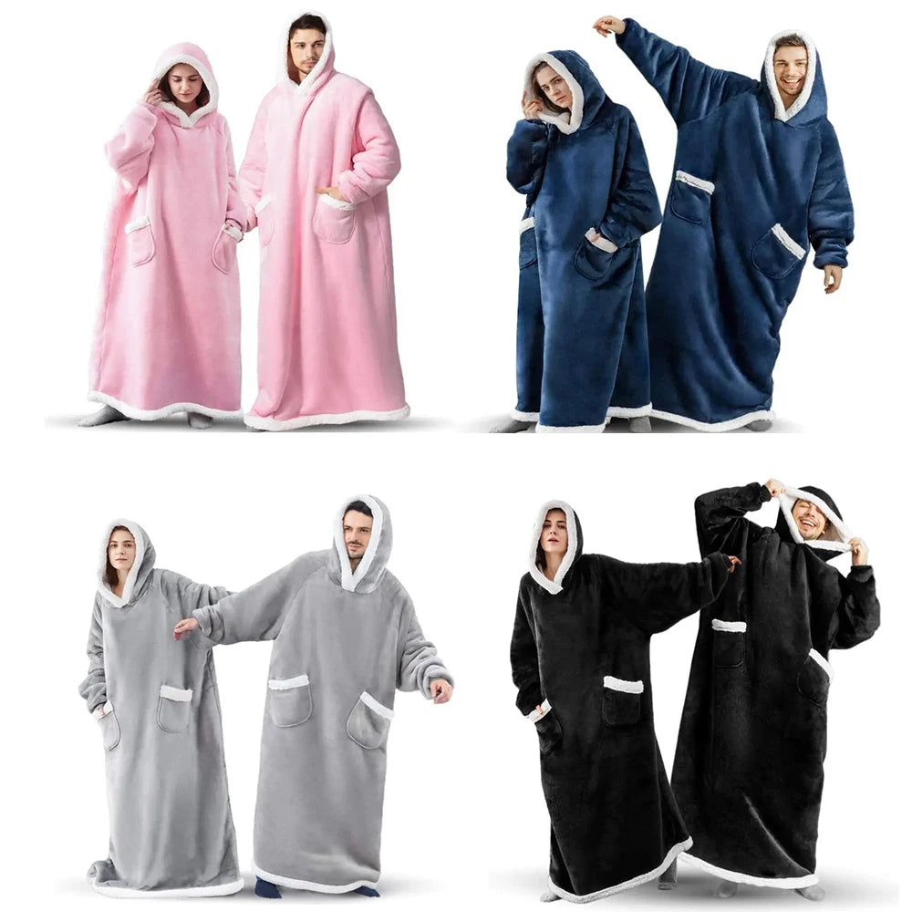 Extra lange tragbare Decken, Winter-Flanell-Kappendecke mit vollen Ärmeln, für Männer und Frauen, gemütliche, weiche Überwurf-TV-Decke für Erwachsene