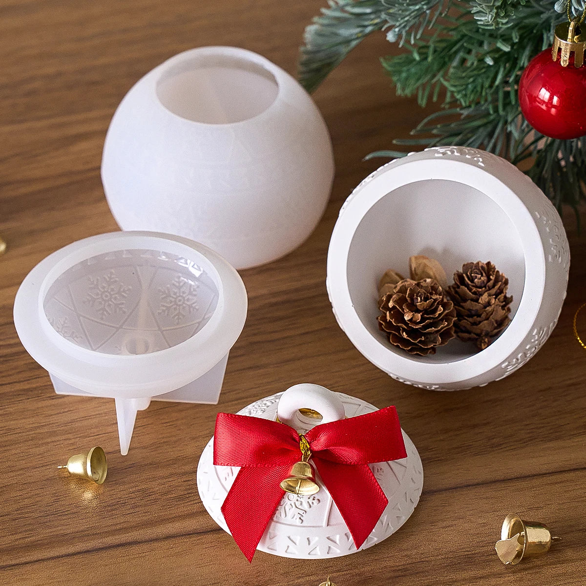 Weihnachten Relief Schnee Beere Kerze Glas Silikon Form DIY Runde Kugel Lagerung Box Formen Gips Harz Herstellung Kit Weihnachten Handwerk Deco