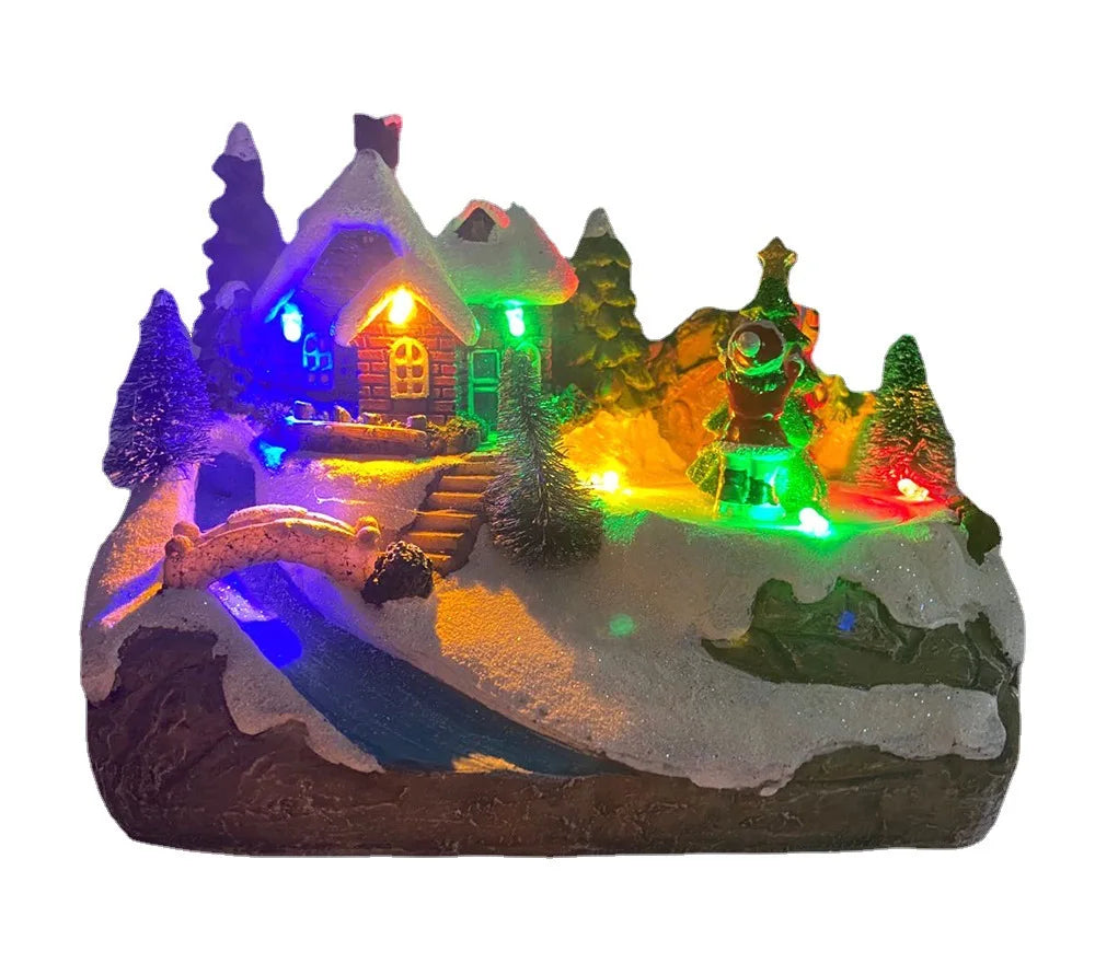 Weihnachten Schneehäuse Glow Craft Schneemann Garten Ornament mit Musik Home Decora Land Harz Ornament Roman Weihnachten Kind Geschenk