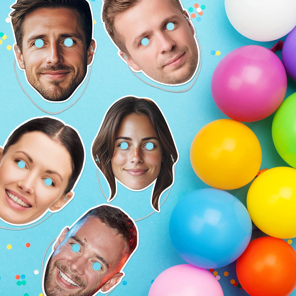 Benutzerdefinierte Gesichtsmaske, personalisierte Foto-Gesichtsmasken, Selfie-Fotoautomaten-Requisiten für Geburtstag, Hochzeit, Junggesellenabschied
