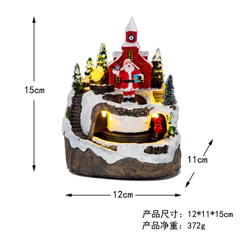 Weihnachten Musik Geschenk Box Home Dekoration Popcorn Szene Dorf Rotierenden Santa Statue Weihnachten Desktop Decor Weihnachten Kind Kind Geschenk