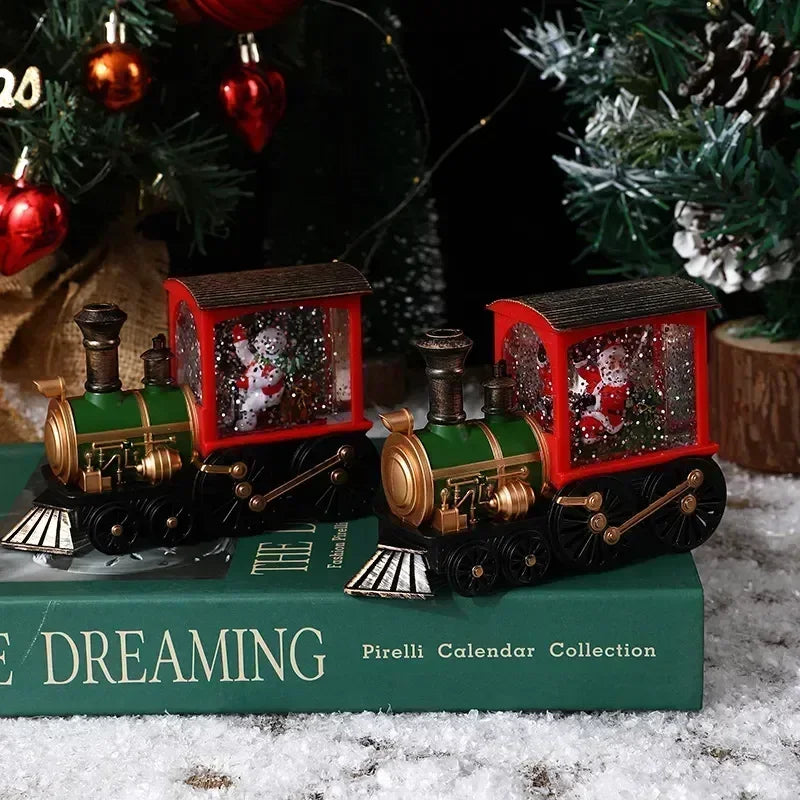 Bezaubernde Heiligabend-Spieluhr, Geschenk, wassergefüllte Weihnachtszug-Ornamente mit LED-Leuchten, Weihnachtsdekoration, Kristallkugel