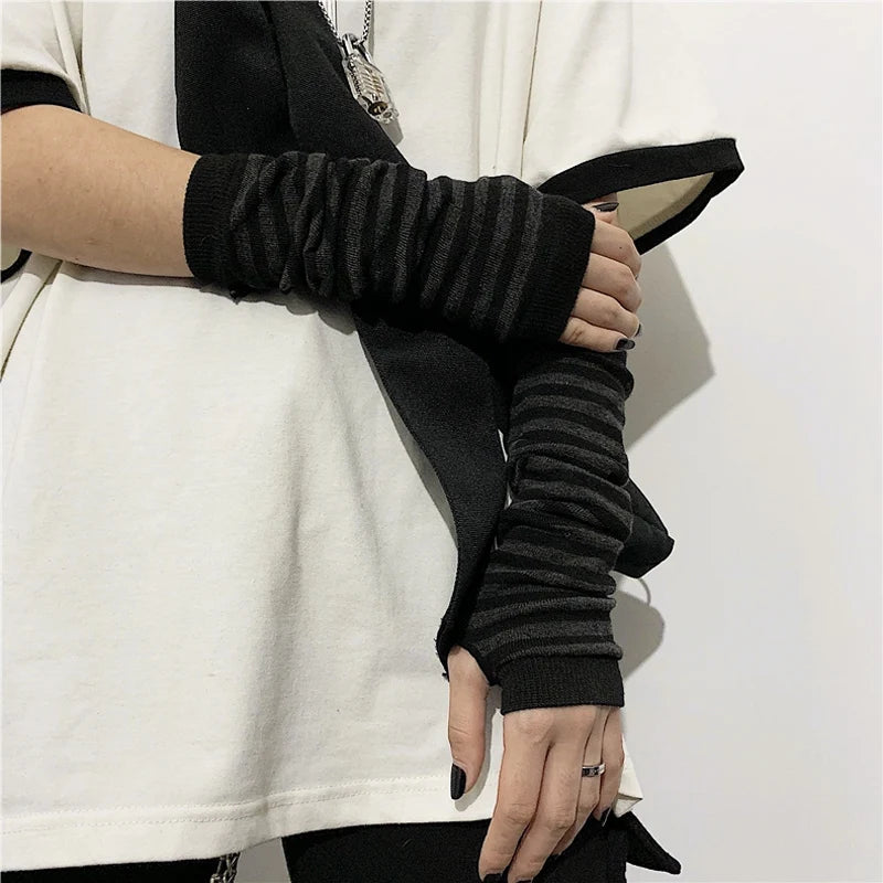 Winter Warme Lange Ärmel Handschuhe für Mann Frauen Fingerlose Streifen Hip-Hop Gestrickte Ellenbogen Fäustlinge Elastische Outdoor Wärmer Arm