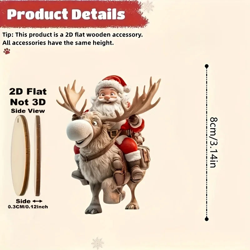 12-teiliges Weihnachtsmann-Holzanhänger-Set – Perfekt für Weihnachtsbäume und festliche Heimdekorationen, 2D flache Weihnachtsmann-Geschenklieferanten-Figuren