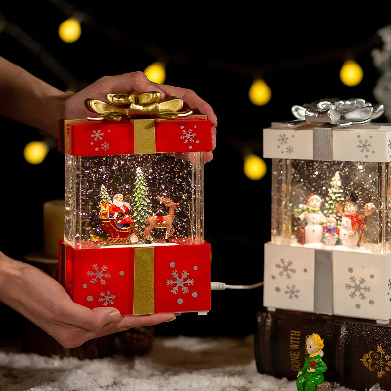 Weihnachten Musik Geschenk Box Home Dekoration Popcorn Szene Dorf Rotierenden Santa Statue Weihnachten Desktop Decor Weihnachten Kind Kind Geschenk