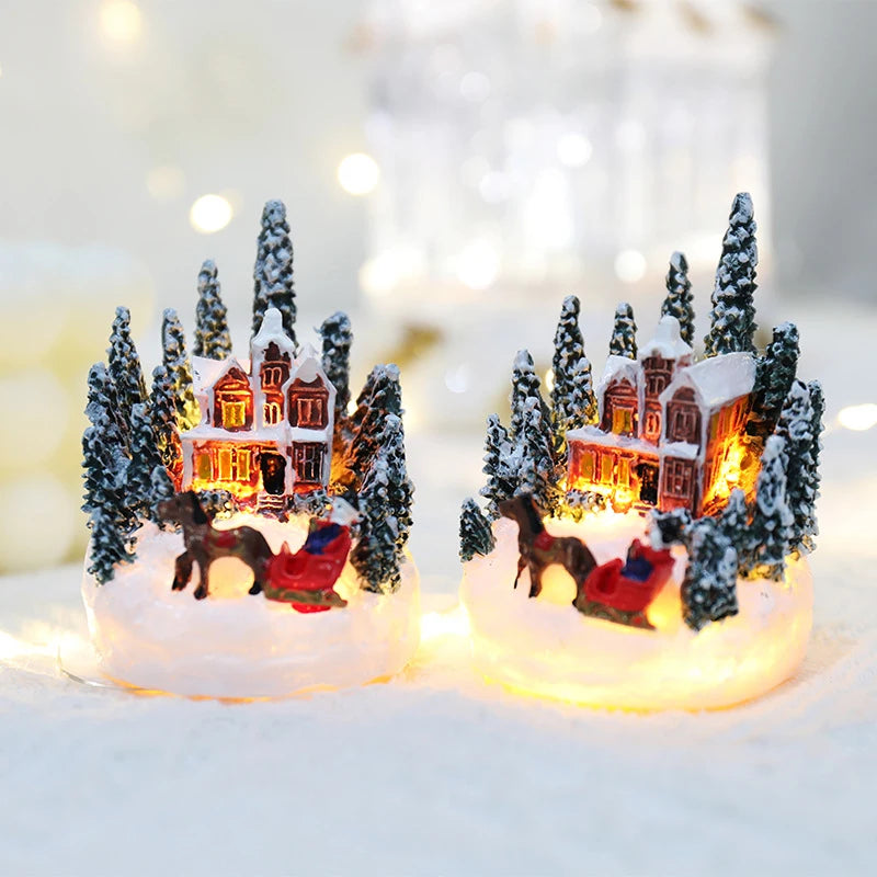 Weihnachten LED Licht Ornamente Santa Castle Schnee Haus Leuchtende Handwerk 2024 Neue Jahr Kind Geschenk Weihnachten Party Home Decor