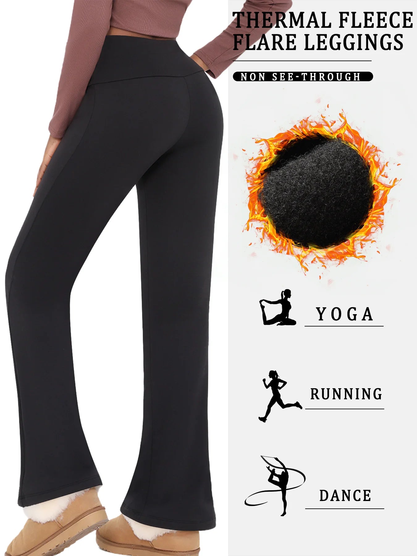 Superweiche, hoch taillierte Fleece-Flare-Leggings für Damen, Bauchkontrolle, weiche Bootleg-Bootcut-Hose