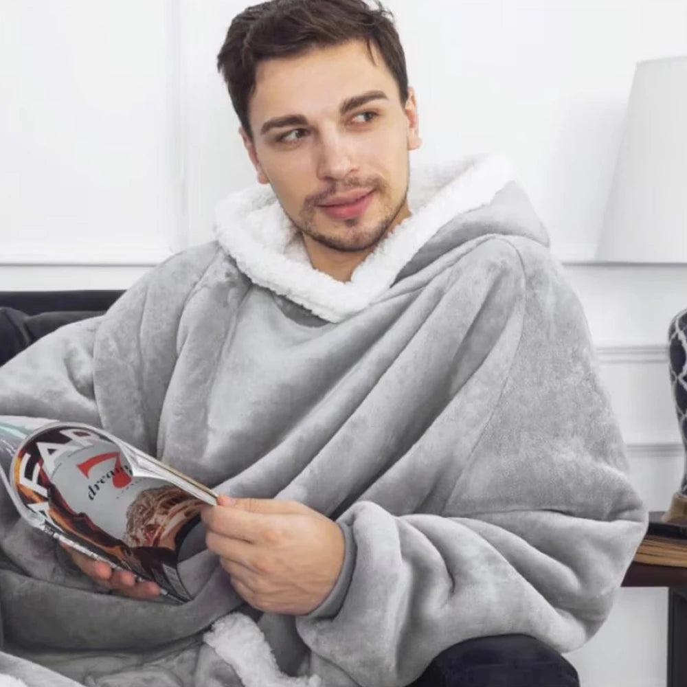 Extra lange tragbare Decken, Winter-Flanell-Kappendecke mit vollen Ärmeln, für Männer und Frauen, gemütliche, weiche Überwurf-TV-Decke für Erwachsene