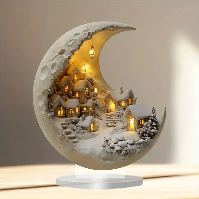 Weihnachtsbaum Tischdekoration Mondhaus DIY 2D Dekoration Acryl Frohe Weihnachten Schilder Plakette 2027 Neujahrsparty Geschenke