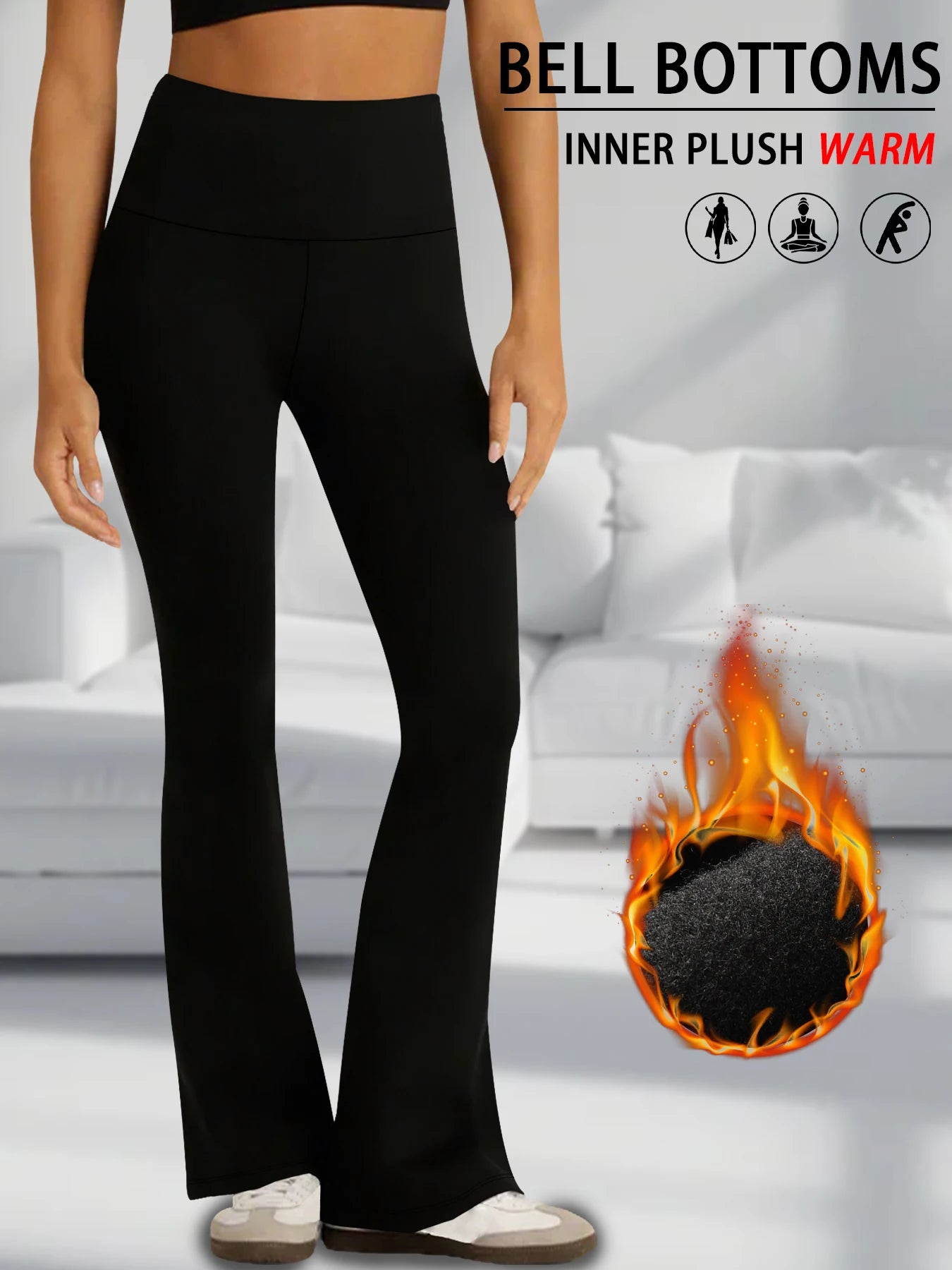 Superweiche, hoch taillierte Fleece-Flare-Leggings für Damen, Bauchkontrolle, weiche Bootleg-Bootcut-Hose