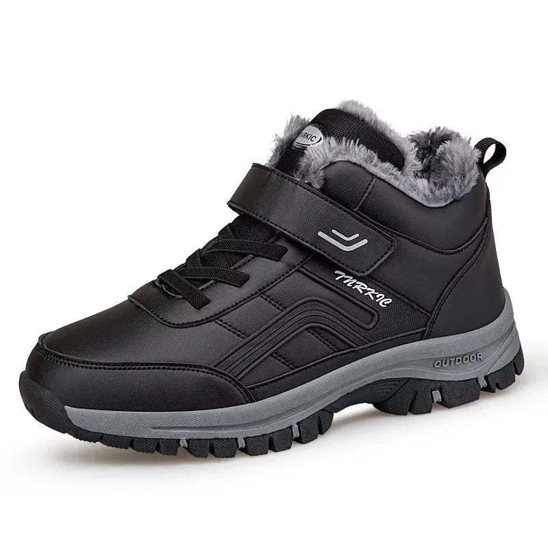 Winterstiefel für Herren, neue wasserdichte PU-Leder-warme Schnee-Stiefeletten für den Außenbereich, warmer Plüsch, rutschfeste Arbeits-High-Top-Freizeitschuhe