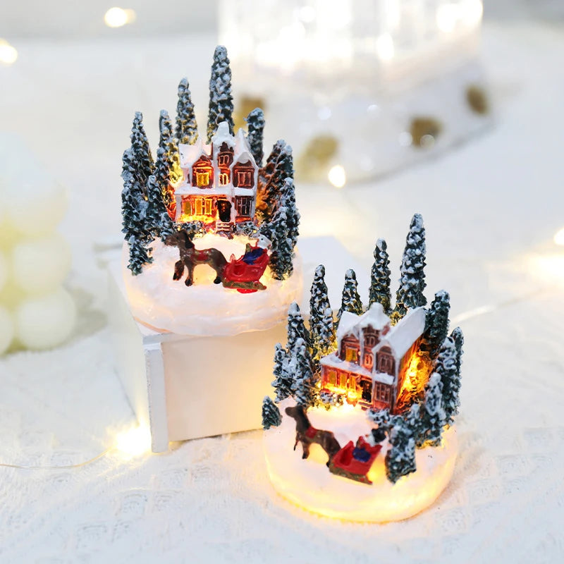 Weihnachten LED Licht Ornamente Santa Castle Schnee Haus Leuchtende Handwerk 2024 Neue Jahr Kind Geschenk Weihnachten Party Home Decor