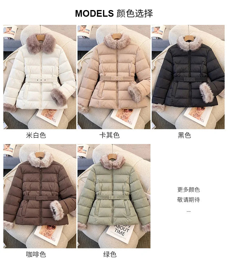 Winterkleidung 2026 Neue Mode Pelzkragen Daunenjacke Kurze Wattierte Damenjacke zum Warmhalten