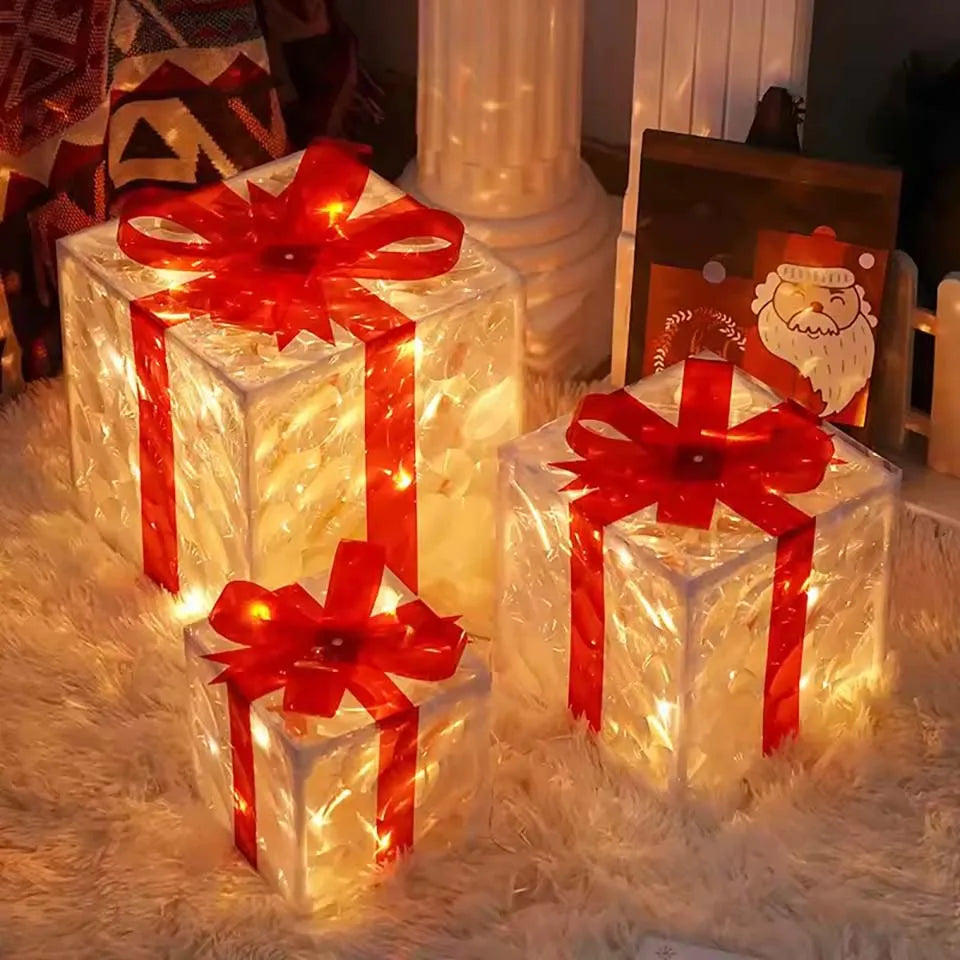 2026 Weihnachts-Leuchtgeschenkbox-Dekoration mit Schleife, Beleuchtungsbox für Außenbereich, Weihnachts- und Neujahrsdekoration für Haus und Garten