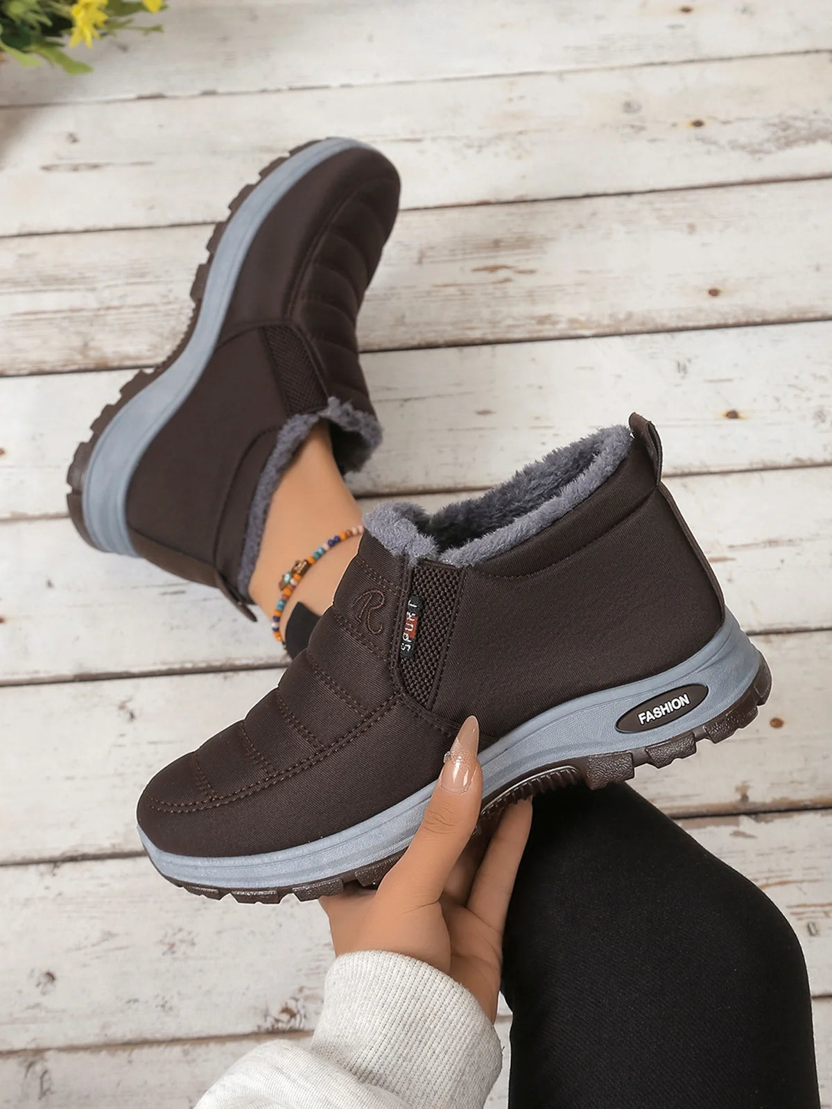 Damenschuhe, Winter-Baumwollschuhe mit Fleece und verdicktem Mittelhohem Schaft, Warme und Lässige Schneestiefel