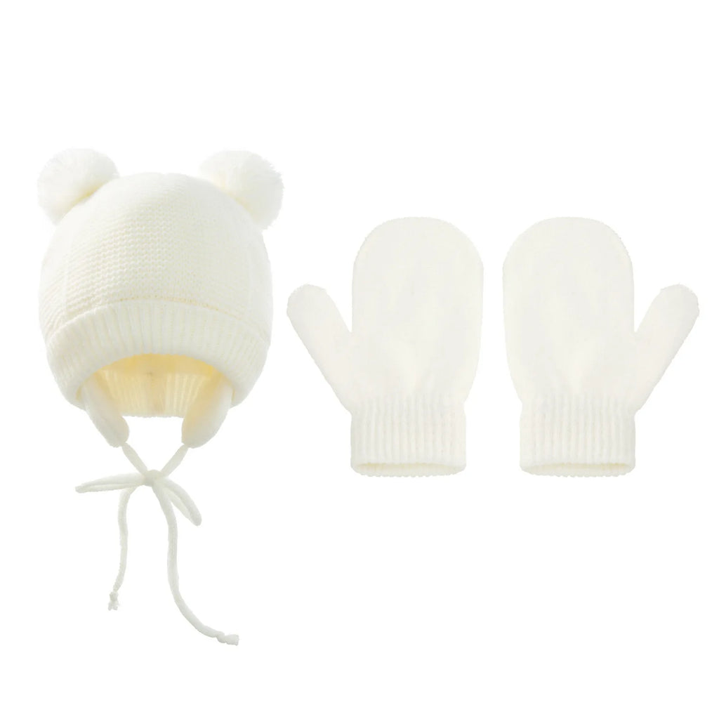 Winter-Babymütze für 0–12 Monate, Jungen und Mädchen, Zubehör, Strickmütze, Kindermütze, Fleece, warme Handschuhe, dicke Winterohr-Kindermütze, Babymütze